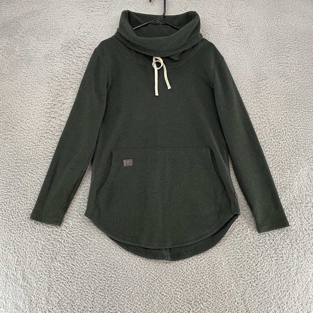 Deso Sweatshirt Womens Medium Green Cowl Neck Fleece Tunic Pullover Made USA